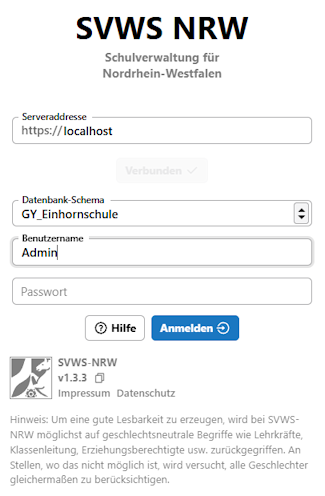 Einloggen als Admin im SVWS Client