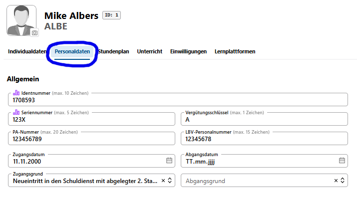 Die Personaldaten der Lehrkräfte.