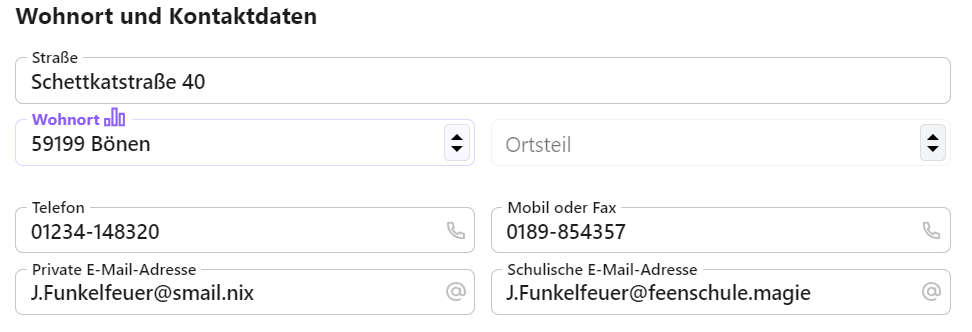 Die Kontaktdaten wie Adresse, Telefon, E-Mail