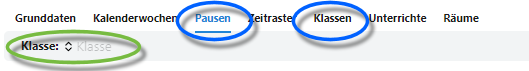 Wählen Sie die Tabs für Pausen oder Klassen
