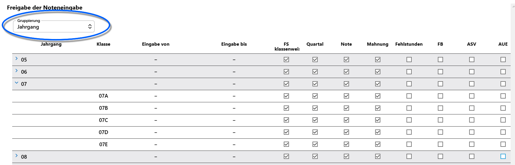 Klassen Gruppieren