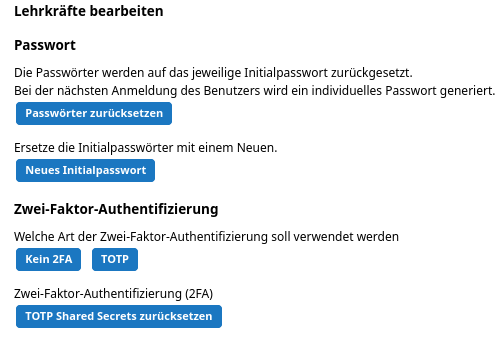 Menüpunkt: Lehrkräfte bearbeiten Lehrkräfte bearbeiten