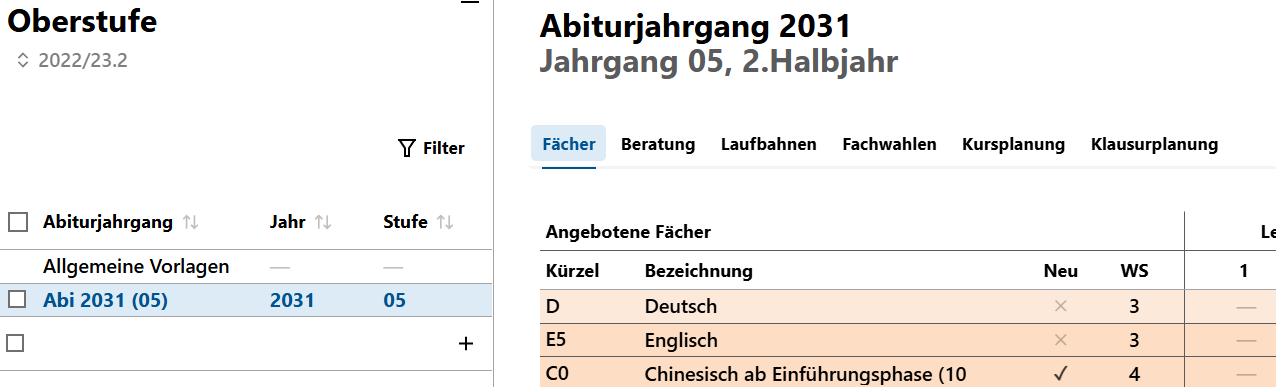 Folgen Sie den Tabs von links nach rechts als grobe Orientierung. App Oberstufe Übersicht über die Tabs