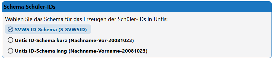 Wahl der Art der Schüler-IDs