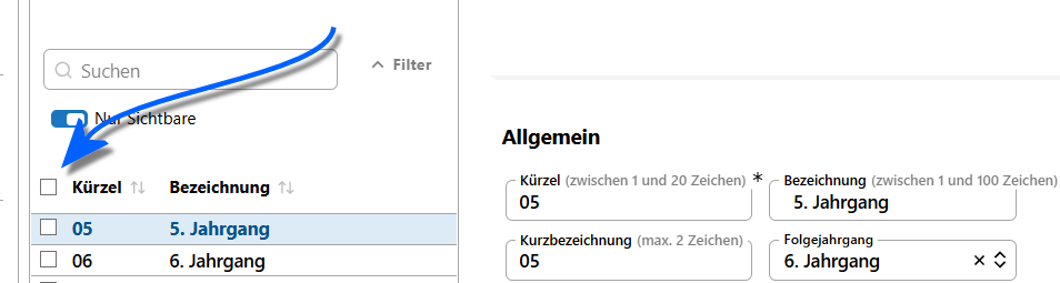 Checkbox über und unter Listen, um alle Einträge an- oder abzuwählen